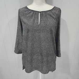 Michael Kors Blouse Black 3/4 Sleeve Diamond Front Button Small